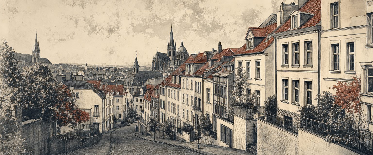 Aachen Wohngebäude mit Dom im Hintergrund — WBS und Sozialwohnungen in Aachen